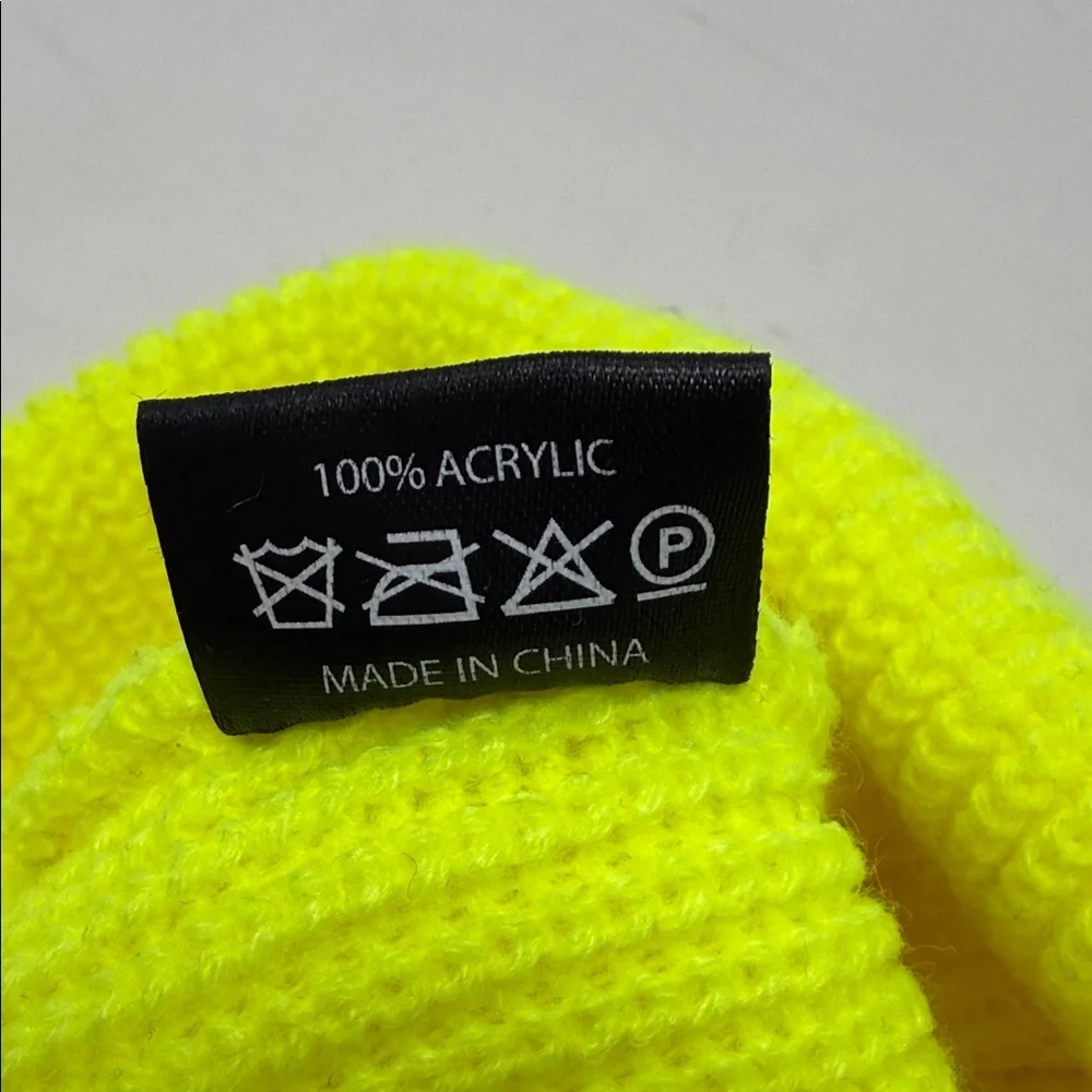 Kids Neon Yellow Knit Beanie - Lightweight Winter Hat